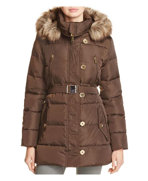 michael kors brown faux fur trim padded coat|Michael kors faux fur coats + FREE SHIPPING .